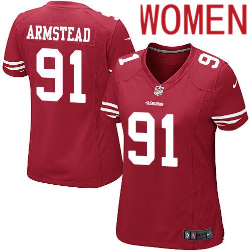 Women San Francisco 49ers #91 Arik Armstead Nike Scarlet Game Player NFL Jersey->women nfl jersey->Women Jersey